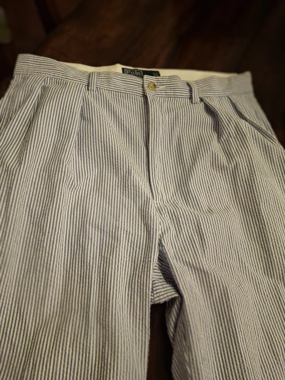 Polo by Ralph Lauren  Blue & White Striped Seersucker Blazer and Pant Set